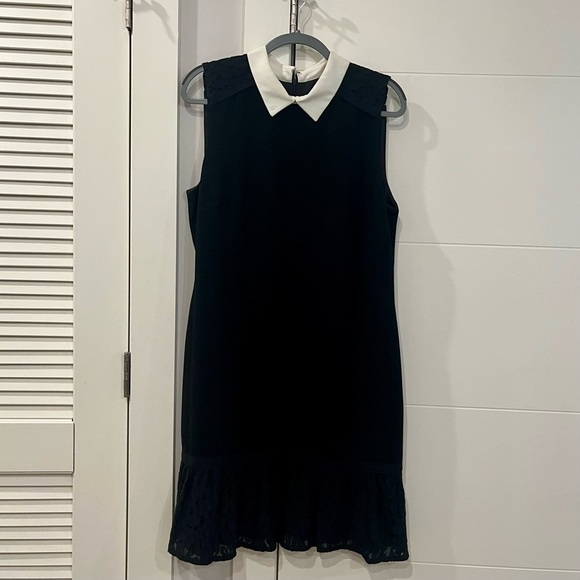 Karl Lagerfeld Paris Sheath Dress with Drop Waist and Lace Flounce w Collar - Picture 1 of 8